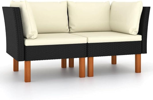 2-Piece Square Outdoor Sofa Black PE Rattan Modular Loveseat Set 25.4"x25.4"x26.4" Lightweight Cushions for Balcony Garden Porch Poolside