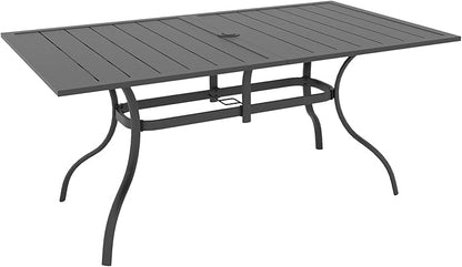 Patio Dining Table for 6 Person, Outdoor Metal 63x38 Inch Rectangle Table with 1.57" Umbrella Hole for Garden Lawn Backyard Poolside Parties, Black
