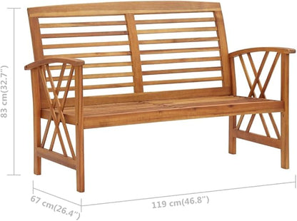 Patio Bench,Park Bench,Farmhouse Bench,Porch Chair, Vintage Style,Pool Lounge Chair,Wooden Garden Bench,for Gardens, Yards, Decks, porches and sunrooms, 46.9" Solid Acacia Wood
