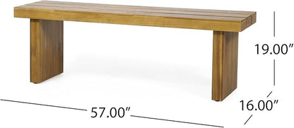 Outdoor Bench 57" Acacia Wood Garden Bench with Rustic Slat Design & Block Legs, Weather Resistant Patio Seating for Garden, Deck & Backyard, Easy Assembly Entryway Bench