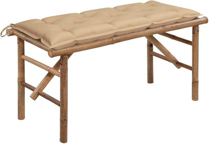 Folding Garden Bench with Natural Bamboo Frame and Beige Cushion, Water-Resistant Outdoor Seating for Patio Backyard, Comfortable Foldable Furniture for Relaxation