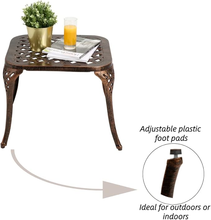 Patio End Metal Table, Outdoor Side Coffee Table Cast Aluminum Furniture for Garden, Poolside (Antique Bronze)