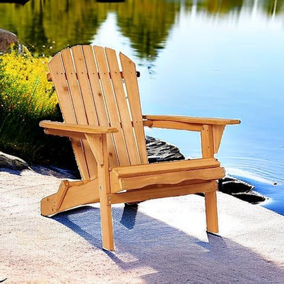 Best Choice Products Folding Adirondack Chair Outdoor Wooden Accent Furniture Fire Pit Lounge Chairs for Yard, Garden, Patio w/ 350lb Weight Capacity - Natural