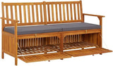 Bench Black Solid Acacia Wood Large Storage Bench Rectangular Yard Patio for Courtyard Balcony - Photo 5