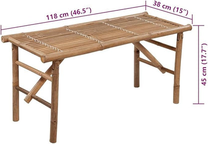Natural Bamboo and Polyester Foldable Garden Bench with Removable Cushion, 46.5 Inch Outdoor Patio Furniture for Two Adults, Weather-Resistant Foldable Design for Easy
