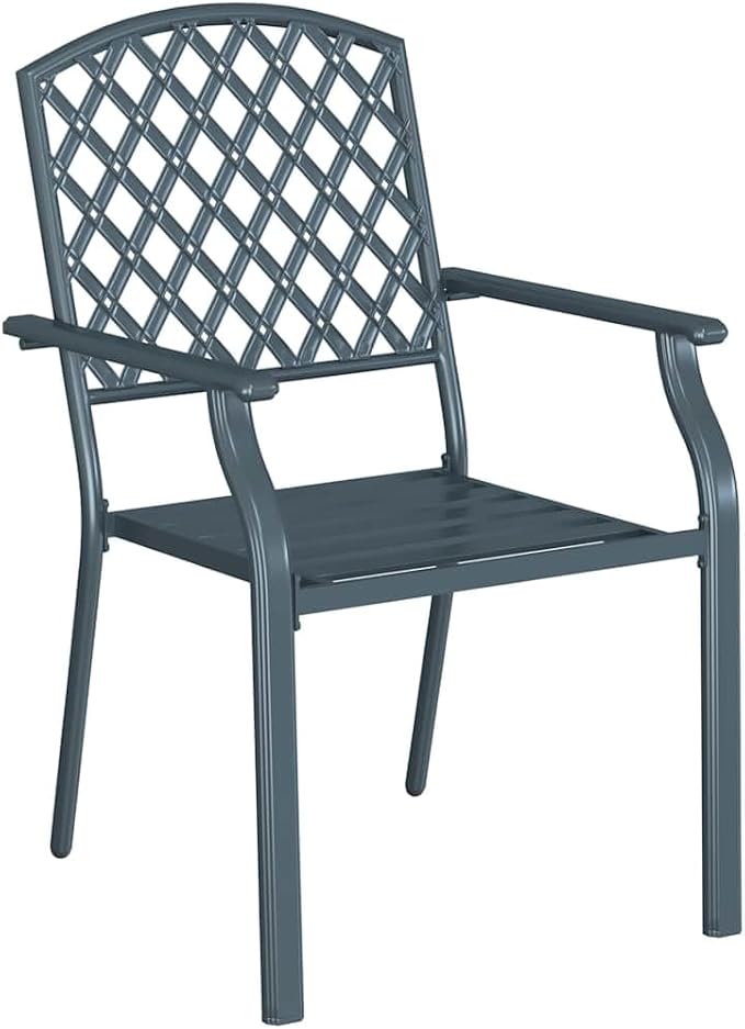 Stackable Garden Chairs 2 Pack, Steel Outdoor Patio with Armrests, Anthracite Modern Dining Chairs for Terrace, Balcony, Backyard, Heavy Duty 242 lb Capacity, Easy Assembly & Space Saving