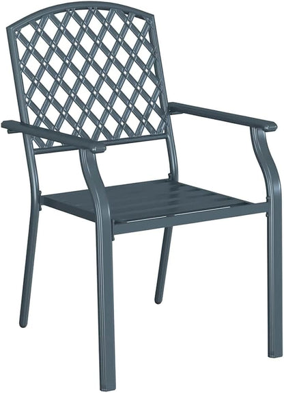 Stackable Garden Chairs 2 Pack, Steel Outdoor Patio with Armrests, Anthracite Modern Dining Chairs for Terrace, Balcony, Backyard, Heavy Duty 242 lb Capacity, Easy Assembly & Space Saving