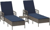 3-Piece Outdoor Lounge Set Grey-Navy Poly Rattan Adjustable Chaise 78.74x21.65x36.22 in with Side Table Cushions Modern - Photo 2