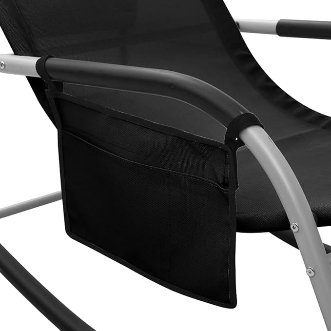 Black Textilene Sun Chaise Lounge Chair 24.4" W x 58.7" L x 34.6" H Foldable Poolside Outdoor Recliner with Side Pocket - Photo 6