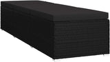 Poly Rattan Sun Lounger with Cushion and Tea Table, Black, Adjustable Reclining Backrest - Photo 5