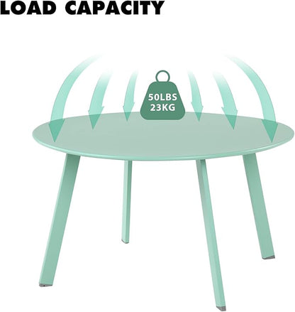 Grand patio Outdoor Side Table, 28-inch Powder Coated Steel Round Coffee Table for Porch, Deck, Balcony, Poolside, Mint Green