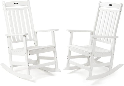 FUNBERRY Outdoor Rocking Chairs Set of 2, HDPE All Weather Poly Lumber Rocker, High Back Patio Rockers Easy Assembly