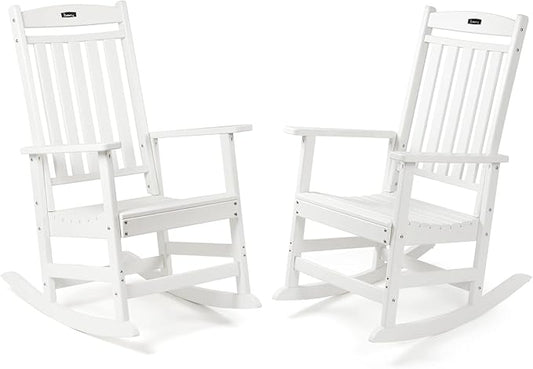 FUNBERRY Outdoor Rocking Chairs Set of 2, HDPE All Weather Poly Lumber Rocker, High Back Patio Rockers Easy Assembly