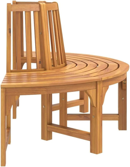 Half Round Tree Bench Outdoor Solid Eucalyptus Wood Garden Bench with Oiled Finish Spacious Seating for 3 People Rustic Design for Backyard Patio and Garden