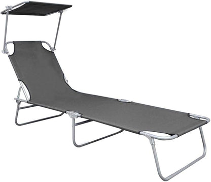 Folding Sun Lounger, Adjustable Outdoor Lounge Chair, Lightweight Aluminum Recliner for Garden, Patio, Poolside, Deck, Beach, Gray, Portable Pool Chaise