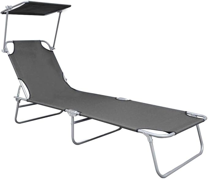 Gray Folding Sunlounger, 74.2" Aluminum Chaise w/Adjustable Backrest, UV Resilient Poolside Recliner - Photo 3
