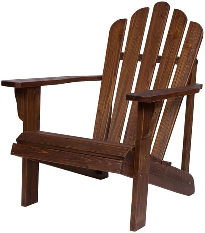 Pemberly Row Traditional Cedar Wood Patio Adirondack Chair, Brown Finish, 36" H x 35" W x 26.25" D, Contoured Seat, Ergonomic High Back, Wide Arms, Outdoor Porch or Garden Seating