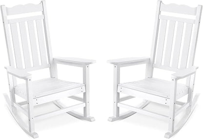 Stoog Set of 2 Outdoor Rocking Chairs, HIPS Plastic Porch Rocker with 400 lbs Weight Capacity, for Backyard, Fire Pit, Lawn, Garden and Indoor, White
