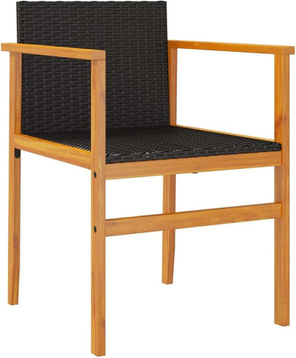 Patio Chairs 2 pcs Black Poly Rattan&Solid Wood Sillas para Patio Lawn Chairs for Dining Table Garden Chair for Picnic Study Courtyard Living Room