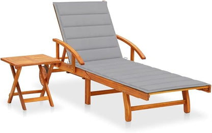 Cushioned Chaise Lounge Set,Chairs for Outside Patio,Adjustable Lounge Chairs,Outdoor Pool Chaise Lounge Chairs, Patio Sun Lounger with Table and Cushion Solid Acacia Wood