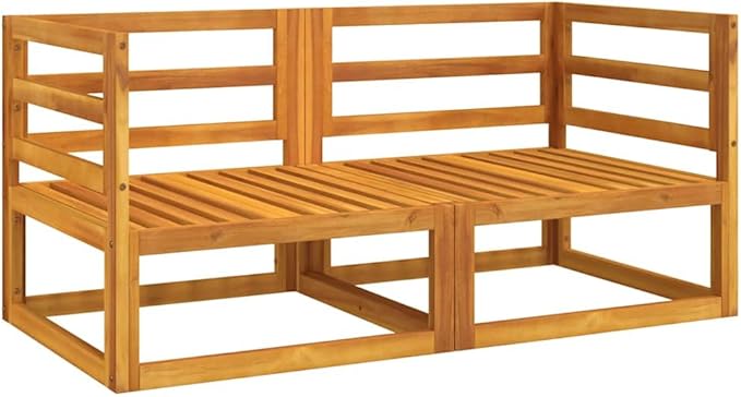 Corner Sofa with Green Cushions, Solid Acacia Wood Frame, Weather-Resistant Outdoor Sectional for Patio, Garden, Backyard Seating