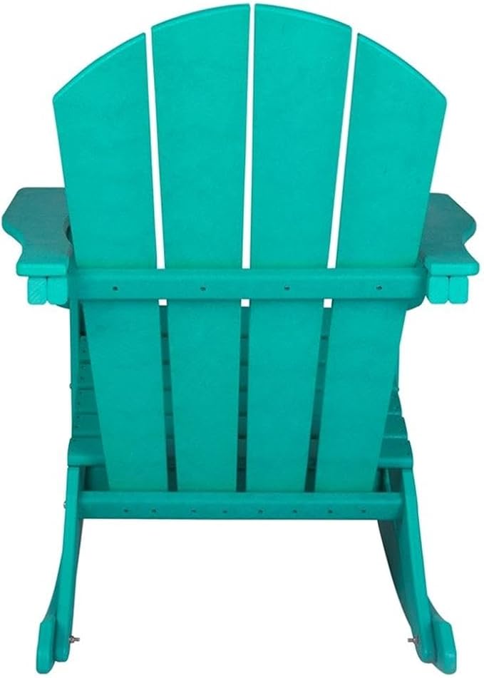 Costaelm Outdoor Adirondack Chair, All Weather Resistant Classic Balcony Chair and Fire Pit Chairs, Adirondack Plastic Outdoor Porch Furniture Rocking Chair High Back HDPE Poly Lumber, Turquoise