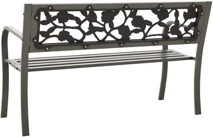 Vintage Rose Pattern Garden Bench 3-Seater Classic Seating for Outdoor Spaces Powder-Coated Steel Patio Furniture