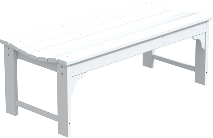 WO Home Furniture Outdoor 46" Backless HDPE Adirondack Bench, Poly Lumber Seat for Patio, Backyard, Balcony, All Weather Resistant with UV Protection, White