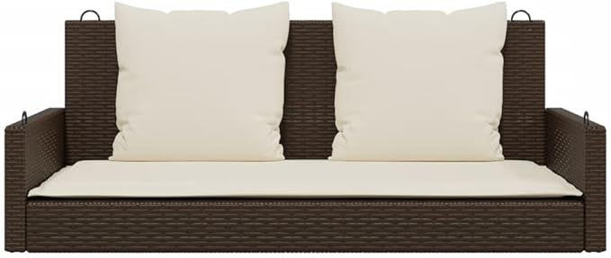 Brown Swing Bench with Cushions, 2-Person Steel Frame and PE Rattan Seat for Patio Garden Balcony - Photo 4