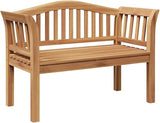 Solid Teak Wood Garden Bench 47.24 x 21.06 x 33.46 in Brown with Carved Armrests and Square Legs - Photo 2