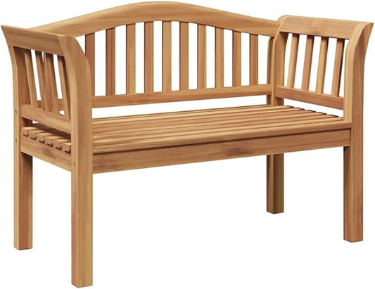 Solid Teak Wood Garden Bench 47.24 x 21.06 x 33.46 in Brown with Carved Armrests and Robust Square Legs for Outdoor Seating and Family Gatherings, Durable Weather-Resistant
