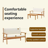 vidaXL Cream White Outdoor Bench Set with Cushions Acacia Wood Patio Furniture for Balcony and Garden Comfortable - Photo 5
