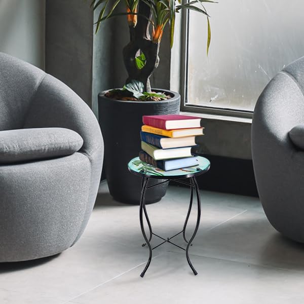 12 Inch Round Dragonfly Glass Side Table, Patio Small Table, Outdoor Side Table, Outdoor Bar Table - Photo 2