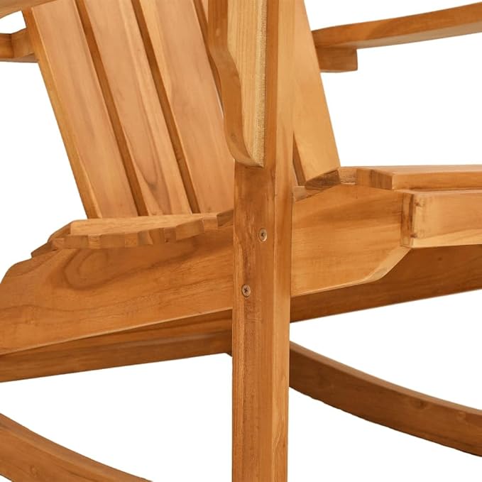 Solid Teak Wood Outdoor Rocking Chair Adirondack Design Brown 39.4x30.3x38.6in Oiled Finish Garden Patio Lounge Furniture for Backyard Porch Balcony