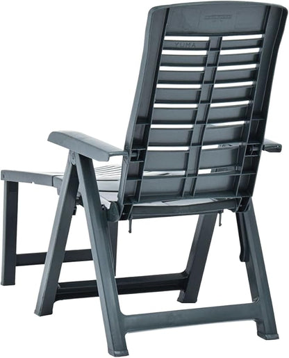 Folding Sun Lounger 42.5x23.2x42.5 in Green Synthetic Plastic Outdoor Chaise Lounge Adjustable Backrest Portable for Patio Backyard Poolside Beach