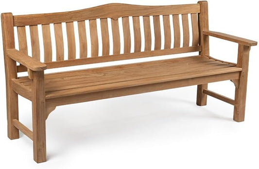 Ash & Ember Hawthorne Grade A Teak 73" Bench, Seats 2-3 People Comfortably, Weather Resistant Indoor Outdoor Solid Wood Patio Furniture with Tightly Spaced Slats, Bowed Back, Armrests