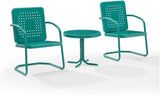 Pemberly Row 3 Piece Metal Outdoor Chair Set, Turquoise Gloss Finish, Retro Patio Furniture with Basket Weave Design - Photo 4