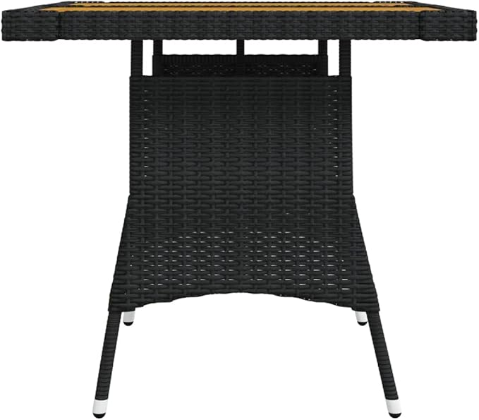 vidaXL Outdoor Patio Table - 27.6"x27.6"x28.3", Weather-Resistant Poly Rattan Detailing & Solid Acacia Wood Tabletop, Powdered Steel Frame, Lightweight - Black