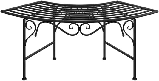 Arcuate Shape Metal Tree Bench, Outdoor Seating for Garden/Patio/Yard, 44.5" Black Steel,-309