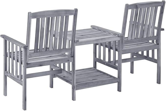 vidaXL Solid Acacia Wood Patio Chairs with Tea Table and Cushions - Garden Seats for Patio and Outdoor - Gray and - Photo 8