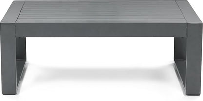 Aoodor Aluminum Patio Furniture Coffee Table, Modern Rectangle All-Weather Patio Metal Coffee Side Table for Outside, for Balcony, Garden, Yard, Grey