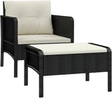 2-Piece Patio Lounge Set with Cushions Black Poly Rattan Metal Frame Outdoor Furniture for Balcony Porch Garden Backyard - Photo 2