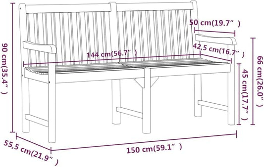 Garden Bench Natural Brown Solid Acacia Wood Large Durable Garden Seating Outdoor Furniture for Lawn