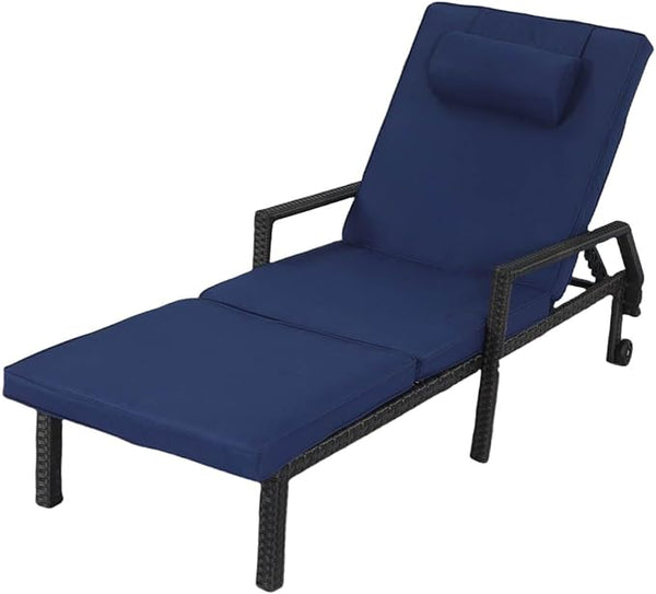 Patio Chaise Lounge – Adjustable Outdoor Lounge Chairs with Cushions & Headrest – All-Weather Rattan Reclining Lounge - Photo 1