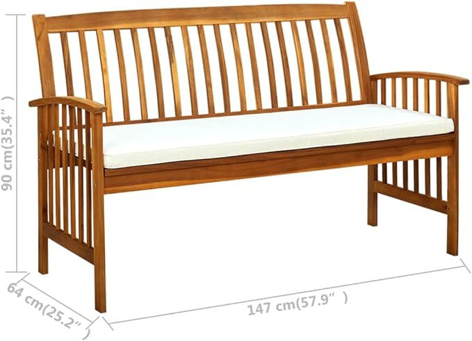 Furniture Outdoor Courtyard Park Bench Pool Beach Backyard Balcony Porch Deck Garden Wooden Furniture Bench Wooden Garden Bench Patio Bench with Cushion 57.9" Solid Acacia Wood