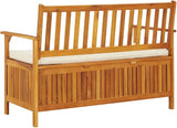 Solid Acacia Wood Storage Bench with Polyester Cushion, Rustic Natural Finish for Hallway Garden Patio Entryway - Photo 7