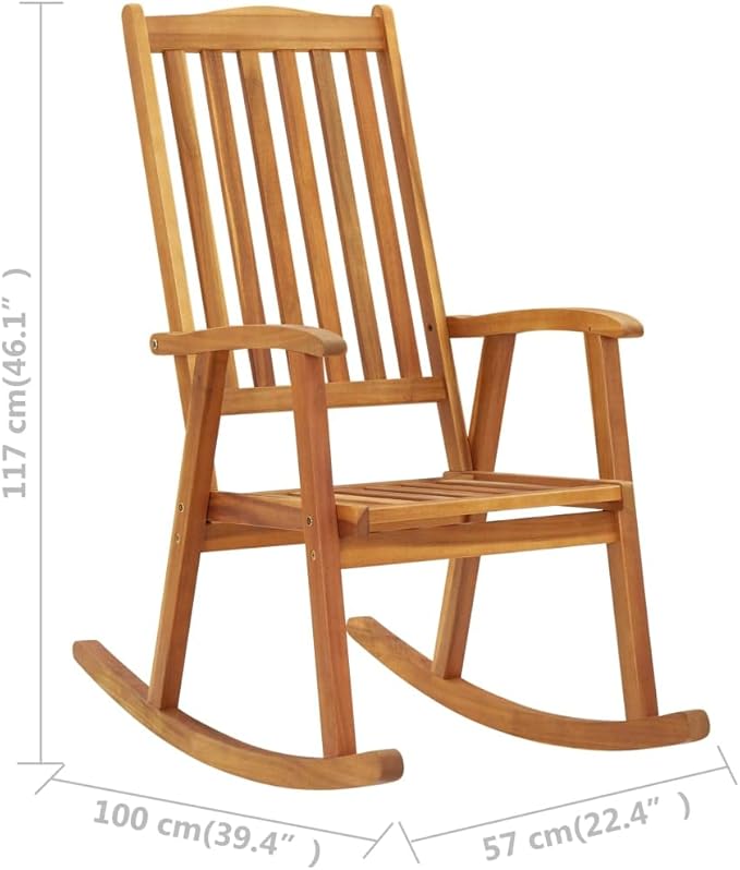 Vintage Outdoor Rocking Chair Solid Acacia Wood with Weather-Resistant Cushions Gentle Rocking Motion for Patio Garden Balcony Relaxation Comfortable Ergonomic Design Oiled