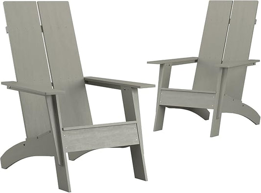 Flash Furniture Set of 2 Sawyer Modern 2-Slat Back Adirondack Chairs - Gray All-Weather Poly Resin Lounge Chairs