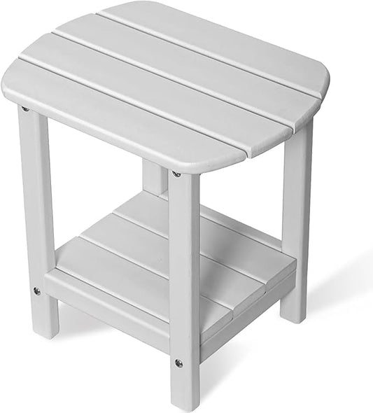Adirondack Outdoor Side Table - 16.5" Square 2-Tier Patio Table with Weatherproof HDPE Material | All-Weather, Low Maintenance Furniture for Poolside, Porch, Deck
