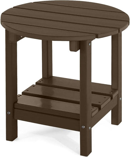 Adirondack Outdoor Side Tables, 2-Tier Round Outdoor Table, Weather Resistant HDPE Patio End Table for Garden, Lawn, Pool, Beach, Porch, Deck, Backyard - Dark Brown